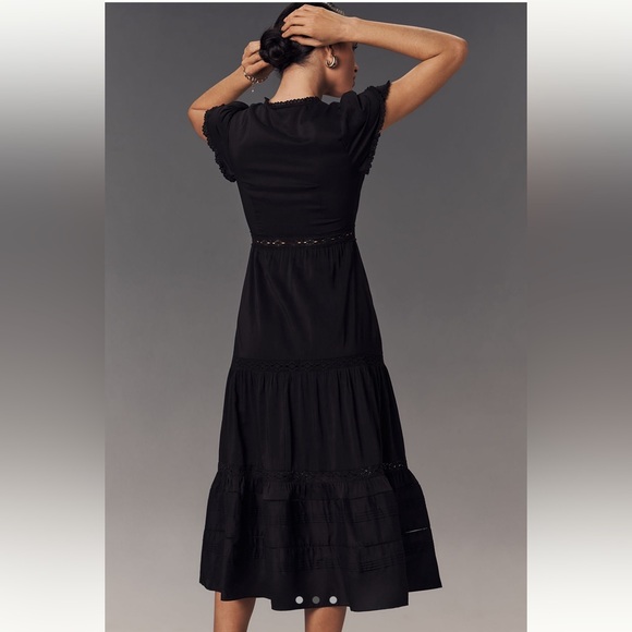 NWT Reformation Zebrina Short-Sleeve Black Midi Dress Size 12 - Picture 2 of 6